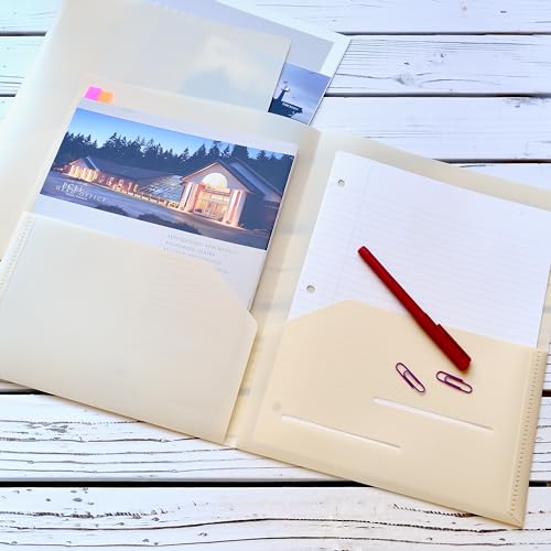 Youngever 6 Pack Heavy Duty Plastic Two Pocket Folders, Heavy Duty Plastic 2 Pocket Folder (Cream) - color: Cream