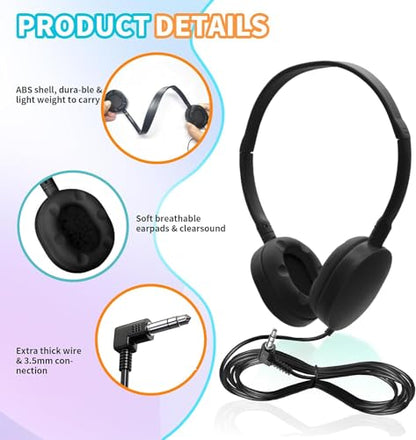 36 Pack Bulk Headphones for Classroom School, Durable Wholesale Wired Headphones for Kids Student Boys Girls Adults | Durable, Wholesale, Wired, For Kids Student Boys Girls Adults - size: 36 pack Black