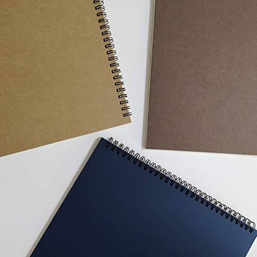 YUREE Spiral Notebook/Spiral Journal Lined, B5 Hard Kraft Cover Wire Bound Notebook Ruled, 70 Sheets (140 Pages), 10.5" x 7.3", 3 Notebooks Per Pack, Dark Brown/Blue/Brown - color: Dark Brown/Blue/Brown