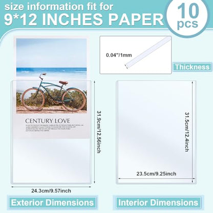 Jecery 10 Pcs 9 x 12'' Rigid Print Protectors Clear Rigid Plastic Paper Page Protectors Photo Plastic Sleeves for Document - size: 9 x 12''