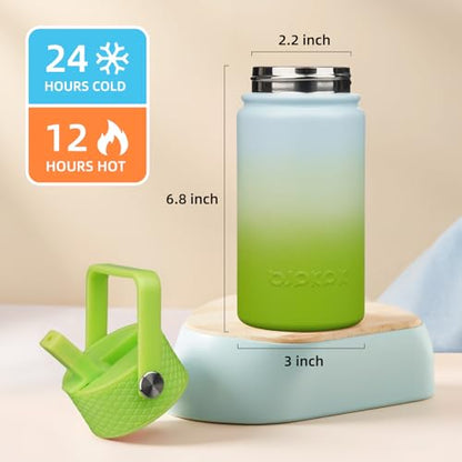BJPKPK Insulated Water Bottle, 15oz Stainless Steel with Straw Lid | Leak Proof, BPA-Free, Vacuum Insulated, Keep Drink Cold & Hot, Metal Water Bottle for Travel, Gym, Office, Cupholder Friendly - color: Lime, style: N-15oz-Color Lid