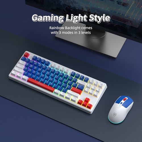 Wireless Keyboard and Mouse Combo with USB-C Dongle for PC Laptop Computer, 2.4 GHz Rechargeable RGB Backlit Creamy Keyboard Works with Windows & MacOS (Light Blue) - color: Light Blue
