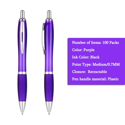 Customized Pens with Logo or Text - 100 Pack Bulk Business Events Pens - color: Purple
