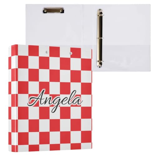 Custom 3 Ring Binder 1.5 Inch Round Rings Red Checkered Personalized Name Binders Organizer Fashion View Binder with 2 Pockets for School Office Supplies - color: Multi07