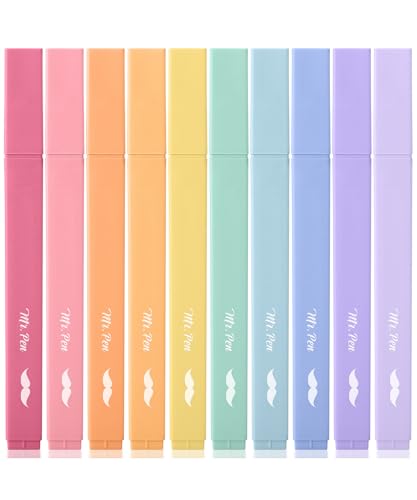 Mr. Pen- Aesthetic Highlighters No Bleed, 10 Pack, Assorted Colors | Chisel Tip, Cute Highlighters Assorted Colors for Journaling, Highlighting, Underlining, Fast Dry, Back to School Supplies - color: Pastel Colors, size: 10 Pack