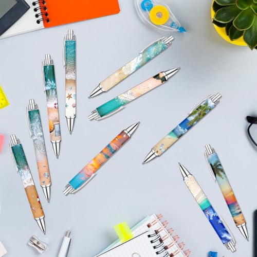 Idealmuzik Employee Appreciation Ballpoint Pens, 10 Pack – Ocean Beach Theme Pens with Wave & Coastal Designs – Smooth Writing Pens for Office, Team Gifts, and Daily Use - style: Beach