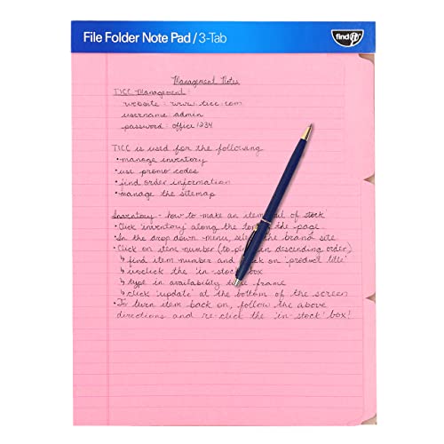 Find It File Folder Notepad - Pack of 12-9.5 x 12.5 Inch Notebook Organizer Folders for Filing, Document, and Clipboard Organization - Pink - color: Pink, size: 12 Folders