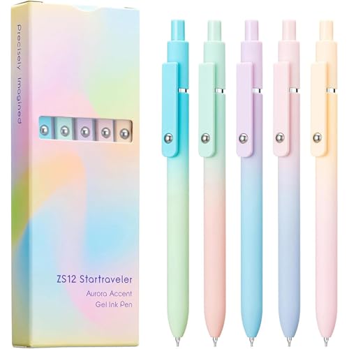5Pcs Retractable Gel Pen Quick Drying Journaling Pen Smooth Writing for Kid Student Adult Writing Journaling - color: color