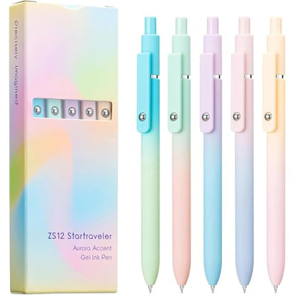 5Pcs Retractable Gel Pen Quick Drying Journaling Pen Smooth Writing for Kid Student Adult Writing Journaling - color: color