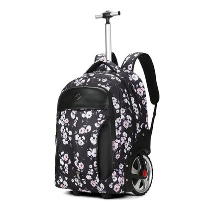 WMHYLYH 22 Inch Rolling Backpack, Waterproof Backpack with Wheels for Business and Travel Commuter, Carry on Laptop Backpack for Women and Men Adult (black-flower) - color: Black-flower