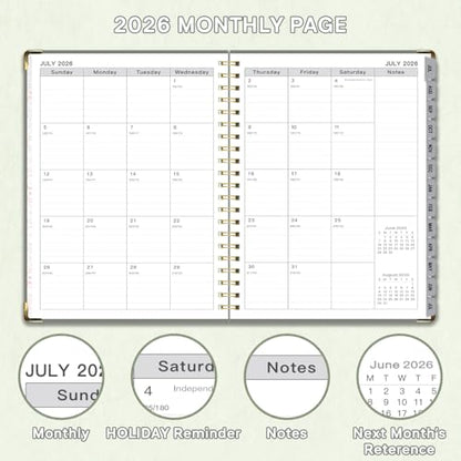 Planner 2026-2027, Weekly and Monthly Academic Planner, Jul 2026 - Jul 2027, 8.5"x11" Large Hardcover Daily Planner Calendar with Tabs for Women, Year Planning Agenda for Teacher and Student (Green) - color: Green