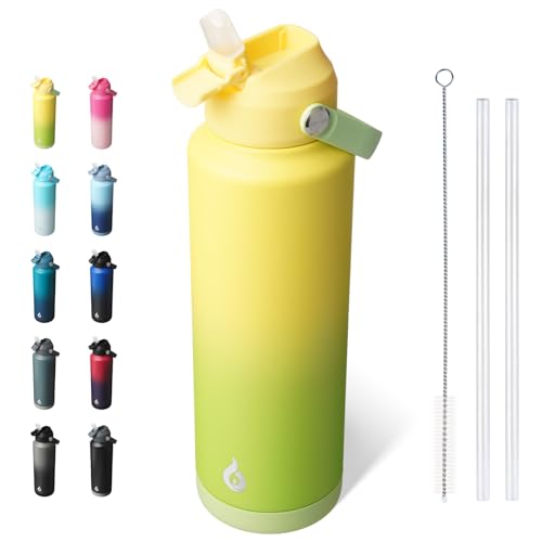 BJPKPK Insulated Water Bottle with Straw Lid, 40oz Large Thermo, BPA Free Leak Proof Stainless Steel Metal Water Bottles, Tumblers, Cups, Flasks for Travel, Sports,Fresh Green - color: Fresh Green, size: 40 Ounces