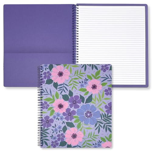 Steel Mill & Co. Cute Floral Large Spiral Notebook, Lilac Flower | 11" x 9.5" Journal with Durable Hardcover, 160 College Ruled, Perforated Pages, Rounded Corners, and Pocket Page - color: Lilac Floral