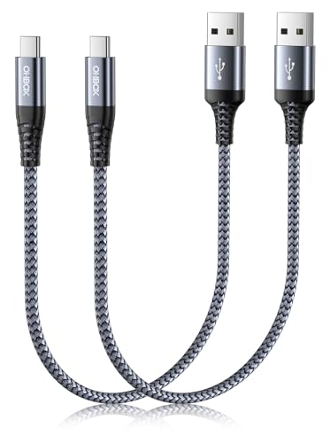 Short USB to USB C Cable Fast Charging 1FT, 2 Pack USB A to USB C Cable for CarPlay, Durable Braided USB Type C iPhone Charger USBC Cord for iPhone 17/16/15/Pro Max/Plus, Samsung Galaxy S23 and More - color: Grey, size: 1FT, style: USB A to USB C