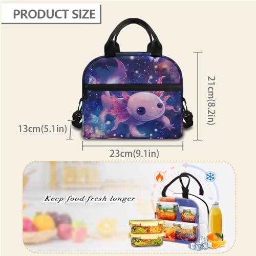 Horeset Axolotl Galaxy Space Backpack for Kids Girls 3Pcs School Bag with Water Carrier Pouch Picnic Insulated Lunch Tote Bag, Travel Bookbag Rucksack for Youth Primary Middle School Student - color: Axolotl Galaxy Space