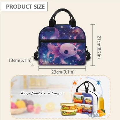 Horeset Axolotl Galaxy Space Backpack for Kids Girls 3Pcs School Bag with Water Carrier Pouch Picnic Insulated Lunch Tote Bag, Travel Bookbag Rucksack for Youth Primary Middle School Student - color: Axolotl Galaxy Space