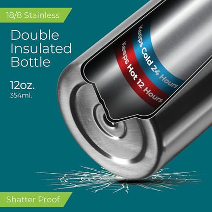 SIPX™ 12 oz Insulated Water Bottle with Straw Lid – Leakproof Stainless Steel, BPA-Free, Easy to Carry – Perfect for School, Camp, Sports & Travel –Stainless Steel - color: Stainless