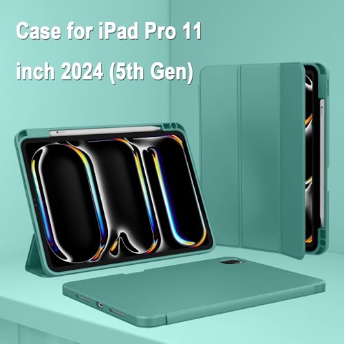 ZryXal iPad Pro 11 Inch Case (M5) 2025/ (M4) 2024 (Model: A2836/A2837/A3006), Trifold Stand Smart Cover with Pencil Holder and Soft TPU Back, Auto Wake/Sleep (Forest Green) - color: Forest Green