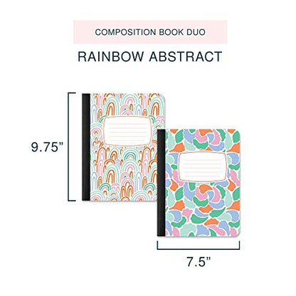 Studio Oh! Composition Notebook Duo 2 Pack, 7.5" x 9.75", Back to School Supplies & Cute College Essentials, Aesthetic Notebook for School, 160 Page Lined Paper, 70 GSM Paper Wt., Rainbow Abstract - color: Rainbow Abstract