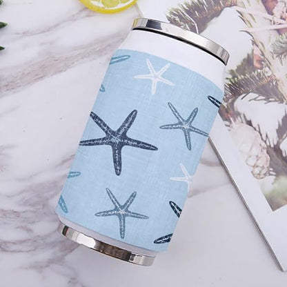T&H XHome Starfish 14oz Stainless Steel Tumbler with Lid & Straw-Double Wall Vacuum Insulated Travel Mug Starfish Coastal Marine Life Multi Blue Linen Water Bottle Coffee Beverage Drinks Cup - size: 14 Ounces