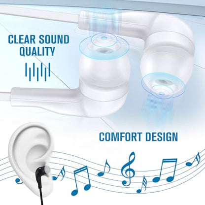 Kanayu 100 Pack Earbuds Bulk Earphones for School Classroom, Student Wired Earbuds Headphones Without Mic, Earphones Bulk for Adults School Library Laptop, Individually Bagged(Black and White) - color: Black and White