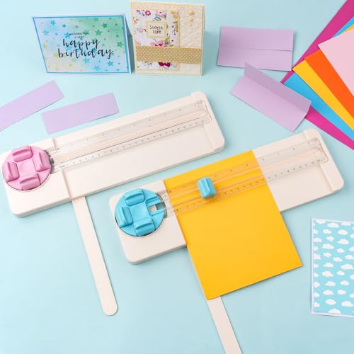 2Pack 4-in-1 Paper Trimmer, 4Style Multi-Function Craft Paper Cutter with Dial Blades of Straight, Wave, Dotted, Perforated, Creasing for Cutting Carstock,Coupons, Photos,Postcards, Scrapbooking Tools - color: Pink + Blue