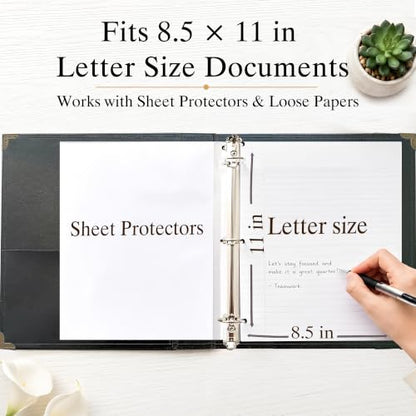 Large 2 Inch D-Ring 3 Ring Binder, Faux Leather, Black | Faux leather inside and out; large cover fits 8.5 x 11 paper, sheet protectors, dividers, certificates, and files. - color: Black, size: 2 Inch