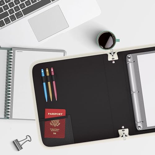 Fireproof 3 Ring Binder with Zipper, 1.5 Inch D Rings Hold up 375 Sheets of 8.5" x 11" (A4), Compatible with Clear Page Protectors, Built-in net and Pen Holder (1 Pcs, White, 1.5") - color: White, size: 1.5", style: 1 Pcs