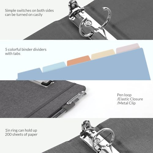 SKYDUE Clipboard Binder with Dividers,1 Inch 3 Ring Binder with Clipboard on Front for Organizer, Clipboard Folder with Pocket, Labels Office Supplies Gray - color: Gray
