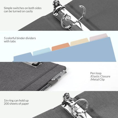 SKYDUE Clipboard Binder with Dividers,1 Inch 3 Ring Binder with Clipboard on Front for Organizer, Clipboard Folder with Pocket, Labels Office Supplies Gray - color: Gray