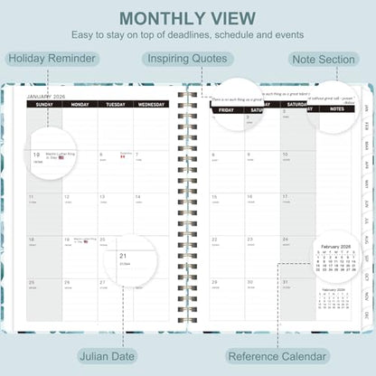 2026 Planner, Weekly and Monthly Calendar Planner Agenda, Jan 2026 - Dec 2026, Planning Academic Book, Office Desk Accessories and School Supplies - A5 (6.3'' x 8.5'') - color: C-Blue Blossoms