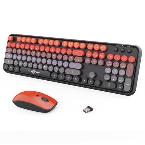 Wireless Keyboard and Mouse Combo, 2.4G USB Cordless Round Keyboard and Mouse for Laptop Computer TV (102 Keys Black Orange) - color: 102 Keys Black Orange