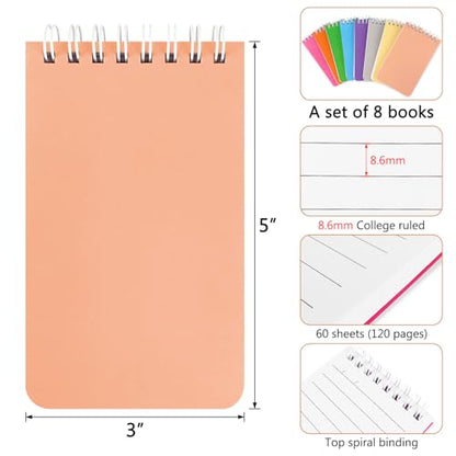 KTOJOY Small Spiral Notebook, 8 Pack, 3" x 5", Mini Pocket Notepad for Work, School, Office, Nurse, Travel