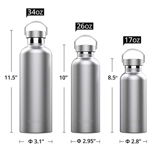 Triple Tree 34OZ Vacuum Insulated Stainless Steel Water Bottle, Double Wall Wide Mouth Lids Keeps beverage Hot or Cold Sweat Proof - color: Insulated, size: 34 Ounces