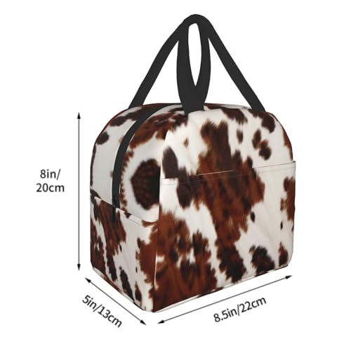 Nerxy Insulated Lunch Bag 8x5x8.5inch Cow Skin Print Lunch Box Abstract Africa Animal Farm Fashion Reusable Meal Portable Container Tote for Woman Men Kids Adults Work School Travel Office Picnic - color: Cow