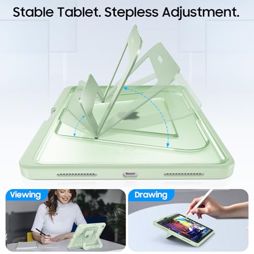 Fintie Shockproof Case for iPad (A16) 11th Generation 11 Inch (2025), iPad 10th Generation 10.9 Inch (2022) - [Built-in Pencil Holder] Slim Frosted Hard Cover with Multi-Angle Kickstand, Green - color: Green