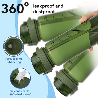 GOPPUS Water Bottles Clear Water Bottle with Straw 32oz Plastic Water Bottles BPA Free Tritan Wide Mouth Bottle Leakproof Motivational bottles water for Gym,Hiking,School or Office(1 Bottles) - color: Olive Green
