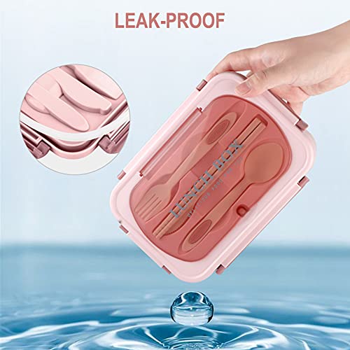 Bento Box for Adult, 1200 ML Lunch Containers for Adults, LeakProof Lunch Box with Utensils, BPA Free, 3 Compartment Bento Box Microwave Safe, Pink - color: Pink