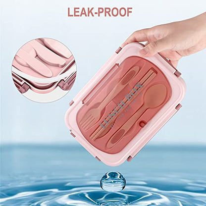 Bento Box for Adult, 1200 ML Lunch Containers for Adults, LeakProof Lunch Box with Utensils, BPA Free, 3 Compartment Bento Box Microwave Safe, Pink - color: Pink