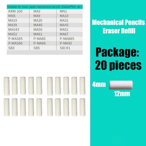 Pack of 20 - Mechanical Pencil Erasers Refill,Erasers Refill Available for Most Mechanical Pencil,Easy to Clean Without Scratching Paper (Dia 0.15, 0.47 inch Length)