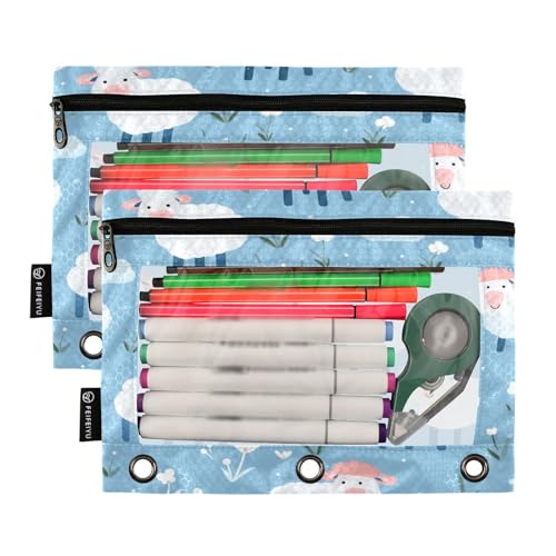 Little Sheep Pencil Pouch for 3 Ring Binder, 2 PCS Binder Pencil Pouch with Zipper, Clear Window Zipper Pencil Case Pencil Bags for Office Supplies - color: Sheep