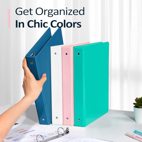 BinderX Extra Durable 3 Ring Binder, Round Rings 1 Inch Binder, Fits 175 Sheets of 8.5x11 Paper, Customizable View Cover with Inside Pockets, Cute 1" Binders, 1 Inch Binders 3 Ring, Aqua Blue - color: Aqua Blue, size: 1 inch