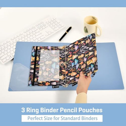 Mushrooms Pencil Pouches Bags for 3 Ring Binder, 2 Pack Zipper Stationery Bag 3 Hole Pencil Case for School Office Home - color: color 07