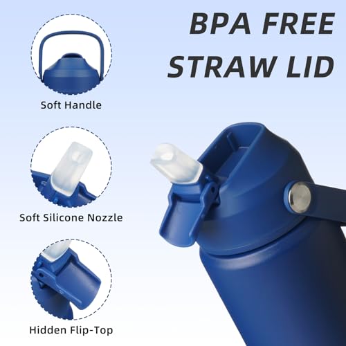 BJPKPK Insulated Water Bottle with Straw Lid, 12oz Thermo Water Bottles, Flex Handle & Non-slip Boot, BPA Free Leak Proof Stainless Steel Metal Thermo, Tumblers, Cups,Klein Blue - color: Klein Blue, size: 12 Ounces