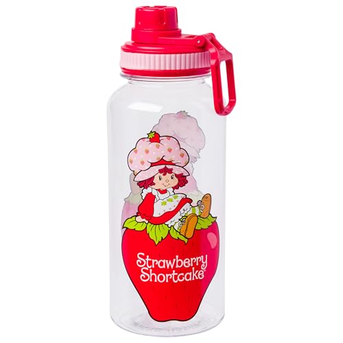 Silver Buffalo Strawberry Shortcake Sitting, Plastic Water Bottle, 32oz | Twist Spout, Sticker Set, Orange Blossom, Raspberry Torte and Pupcake, 0.95 Liters - color: Strawberry Shortcake