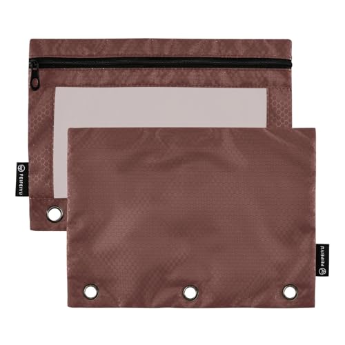 Gredecor Binder Pencil Pouch 3 Ring Burgundy Zipper Pencil Pouches Case 2 Pack Clear Binder Organizer for School Office - color: Burgundy