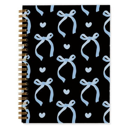 QUICQOD Coquette Blue Bow Spiral Notebook with Black Cover 5.5x8.3 Inch | Preppy School Supplies for Teen Girls, Cute Journal for Women, Hardcover Notebook for School Office, Back to School Gifts - color: blackblue