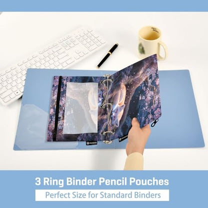 2 Pack Pencil Pouch for 3 Ring Binder Fox Cherry Blossom Tree Pencil Case Pouch with Clear Window Zipper Binder Pencil Pouches Pen Bag for Office School Supplies - color: Fox Cherry Blossom Tree