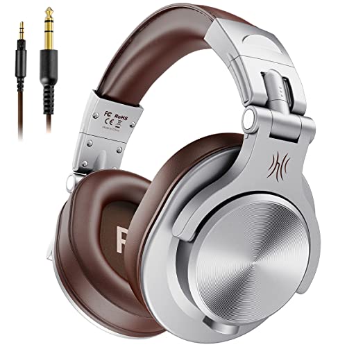 OneOdio A71 Hi-Res Studio Recording Headphones - Wired Over Ear Headphones with SharePort, Monitoring Mixing Foldable Headset with Stereo Sound, 3.5/6.35MM Jack for PC Computer DJ Guitar-Silver - color: Silver Brown