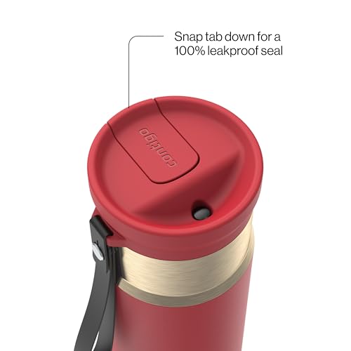 Contigo SnapSeal 473.2ml(16온스) 스테인리스 스틸 진공 단열 물병, 누출 방지 자동 닫힘 뚜껑(빨대 호환) 및 휴대용 스트랩, BPA 프리 및 납 프리, 식기세척기 사용 가능 - color: Goji Berry 샴페인, size: 16온스